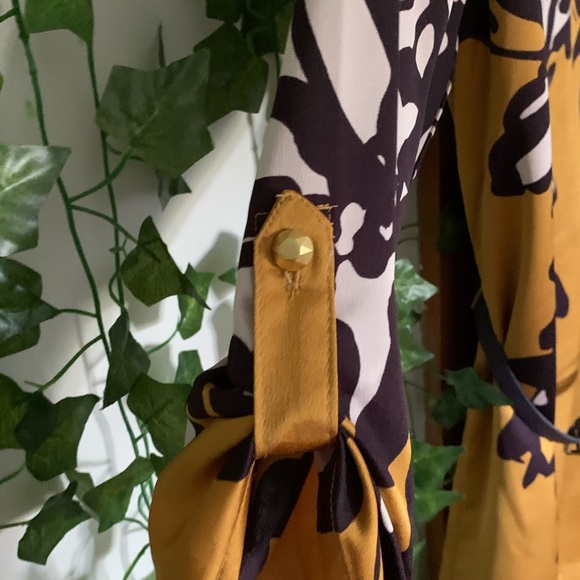 Mustard colored mid length dress with white and dark purple accents - Picture 7 of 7